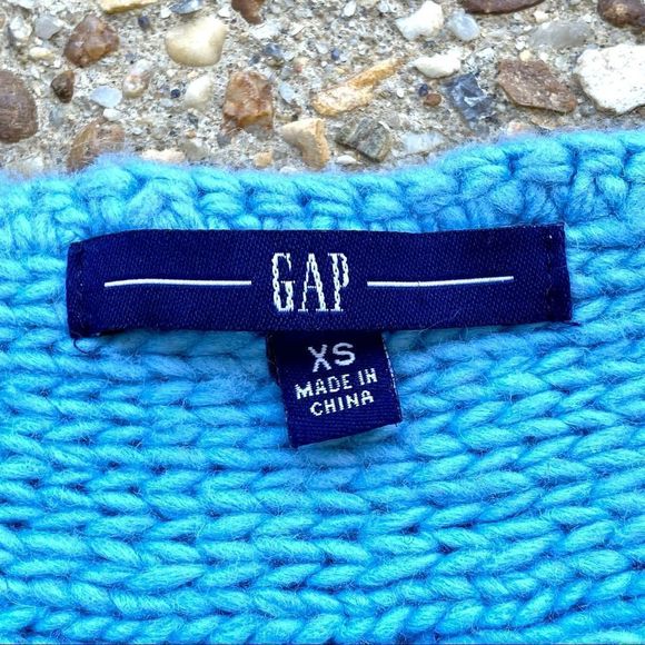 Gap Celtic Cable Knit Wool Blend 3/4 Sleeve Blue Sweater Size XS - Picture 2 of 9